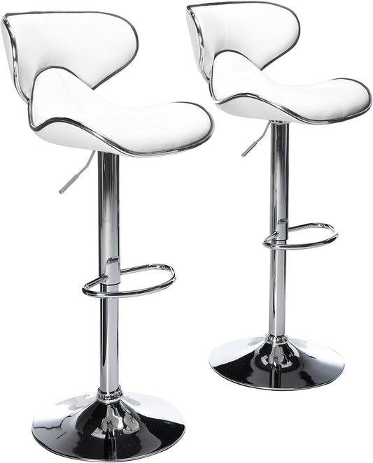 Roundhill Furniture Masaccio Cushioned Leatherette Upholstery Airlift Adjustable Swivel Barstool with Chrome Base, Set of 2, White