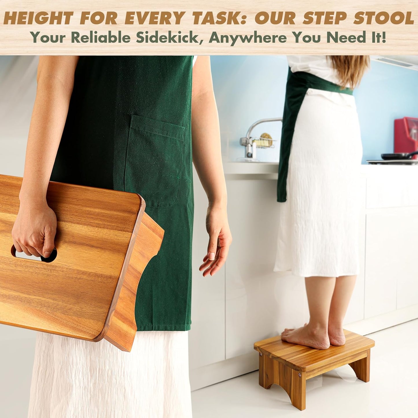 Wooden Step Stool, 6.5'' One Step Stool for Adults, Wooden Beside Step Support with 550 Lbs Load Capacity,Heavy Duty/Portable/Nonslip/Durable Construction Safe Step Platform for Bedroom/Kitchen