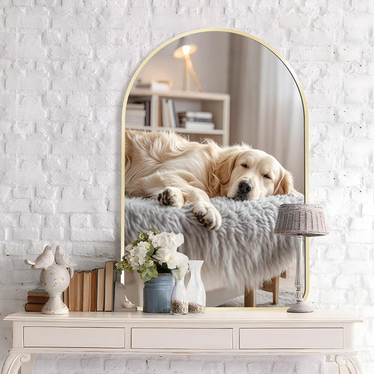 Arched Wall Mirror 24"X36", Gold Bathroom Vanity Mirrors for Over Sink, Modern Farmhouse Mirror Wall Mounted, Curved Arch Design for Bedroom, Living Room & Home Decor