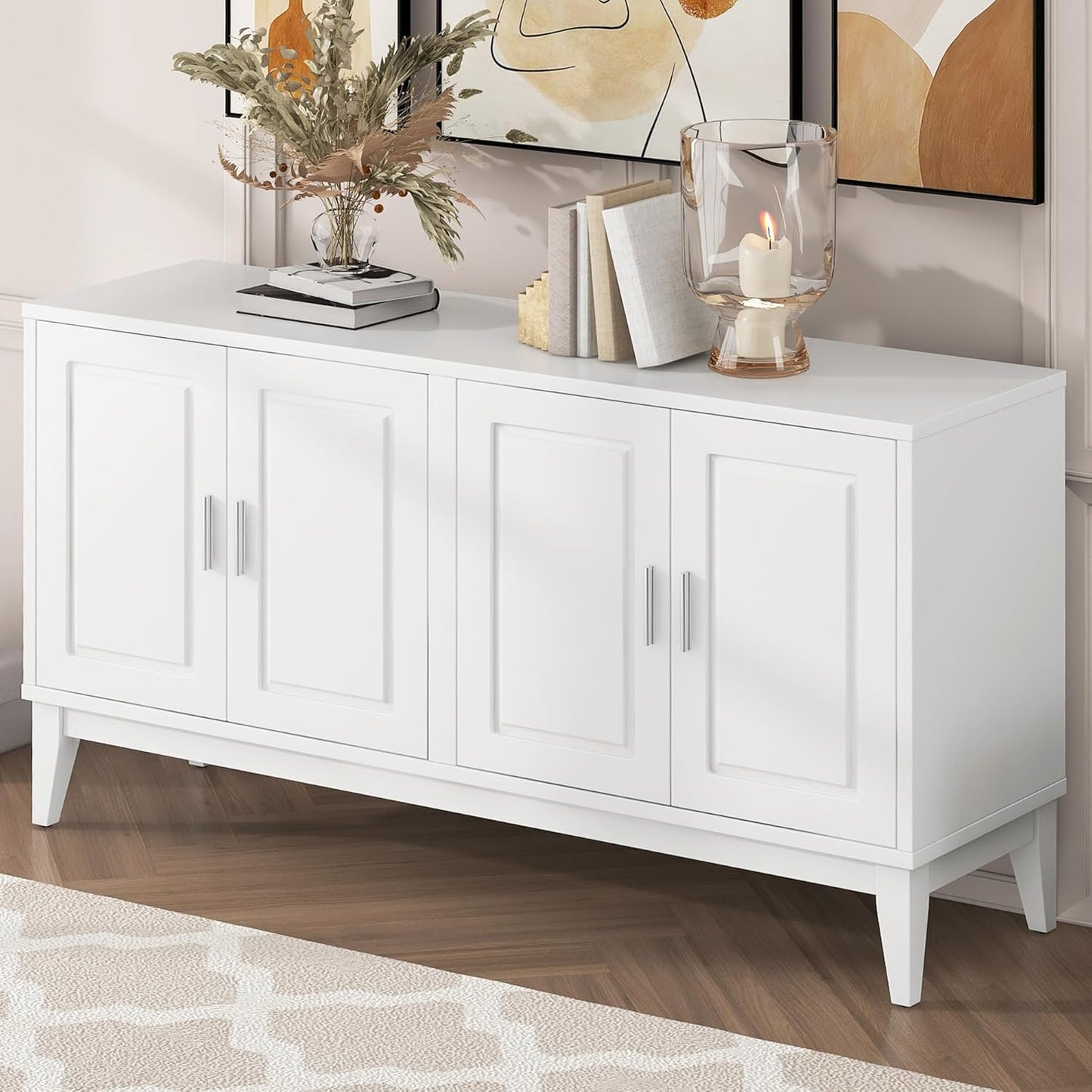 Merax Sideboard Buffet Storage Cabinet with Door Organizers, Cupboard Console Table for Kitchen, Dining and Living Room, Adjustable Shelf, White