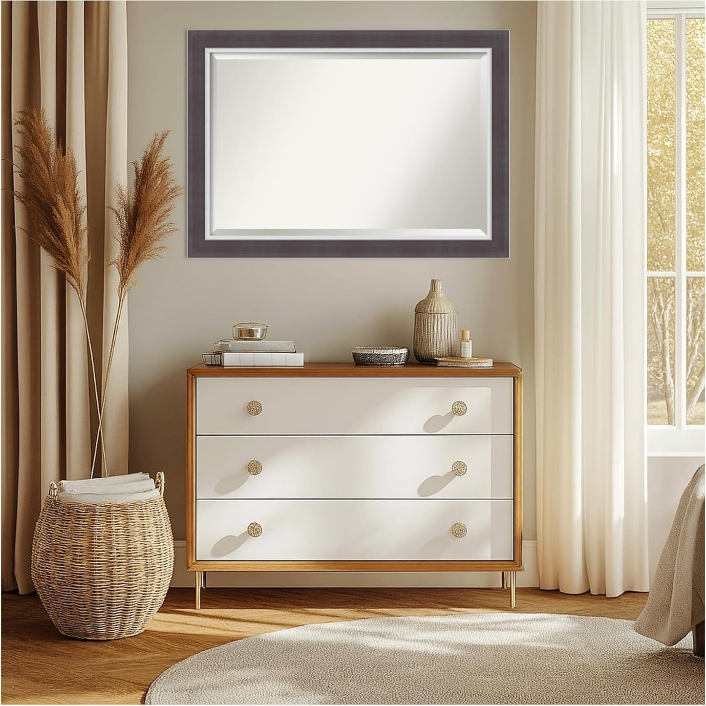 Amanti Art Brown Wall Mirror 30x42 Ellie Brown Silver Rectangle Bathroom Mirror for Wall Decor Living Room, Large Modern Frame, Hangs Horizonally and Vertically, Bathroom Decor, Beveled Edge