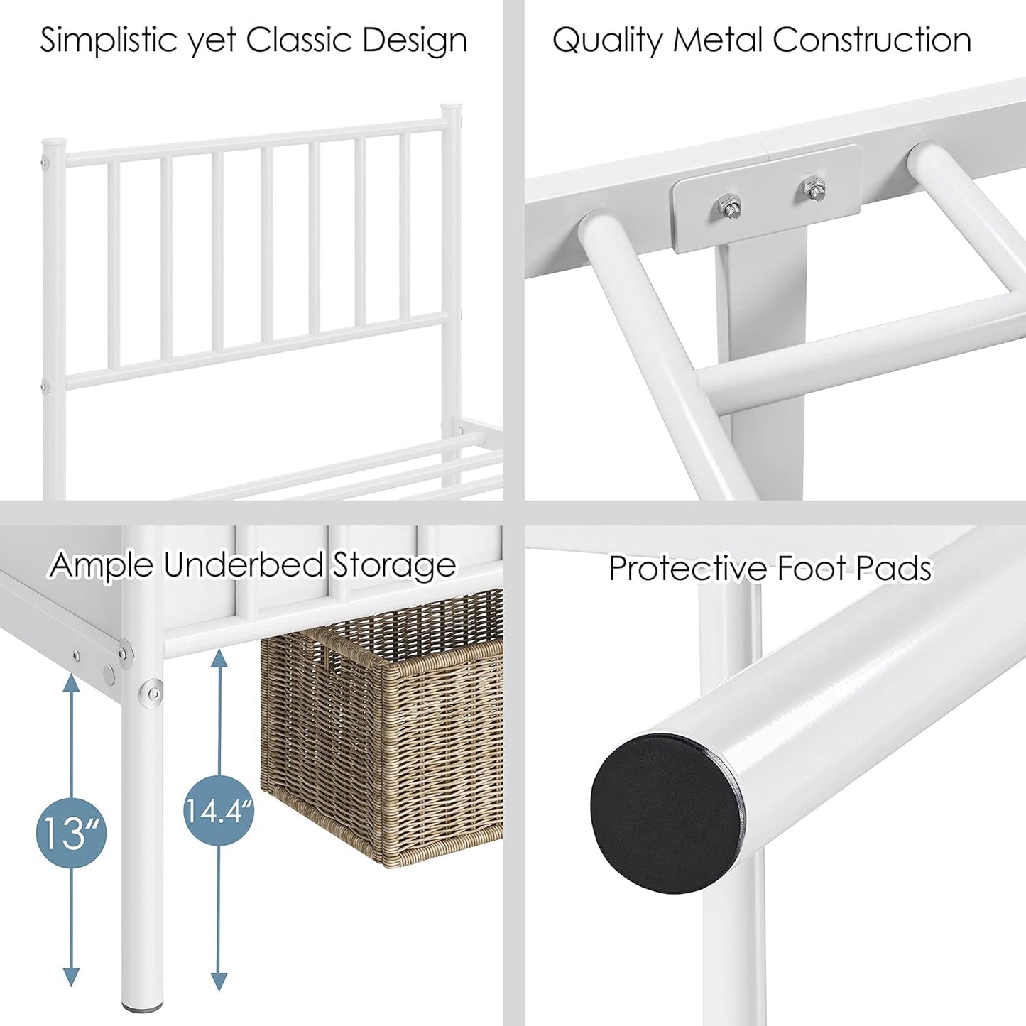Yaheetech Twin Size Bed Frame Metal Platform Mattress Foundation with Spindle Headboard & Footboard/No Box Spring Needed/14 Inch Underbed Storage/Firm Support Easy Set up Structure, White