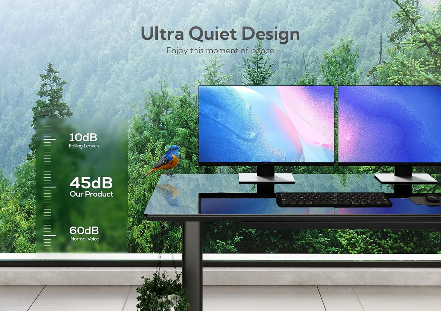 INNOVAR Glass Standing Desk with Drawers, 40×24 Inch Adjustable Stand Up Desk Quick Install Home Office Computer Desk, Black