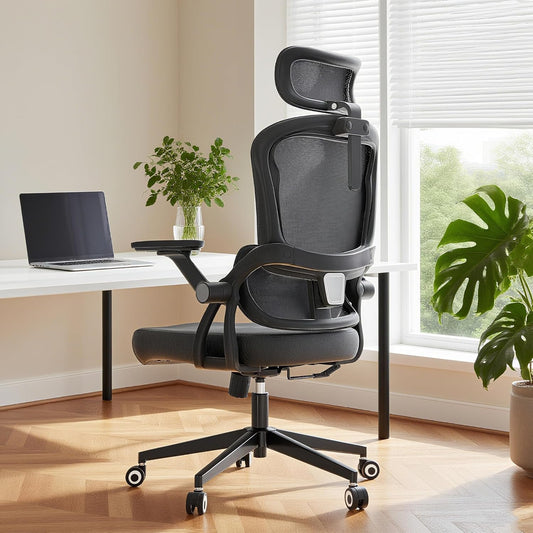 Big and Tall Ergonomic Office Chair - 400LB Comfy Desk Chairs with Headrest and Lumbar Back Support, Heavy Duty Mesh Computer Chair with Wheels and Arms for Home Office, Bedroom, Study Room
