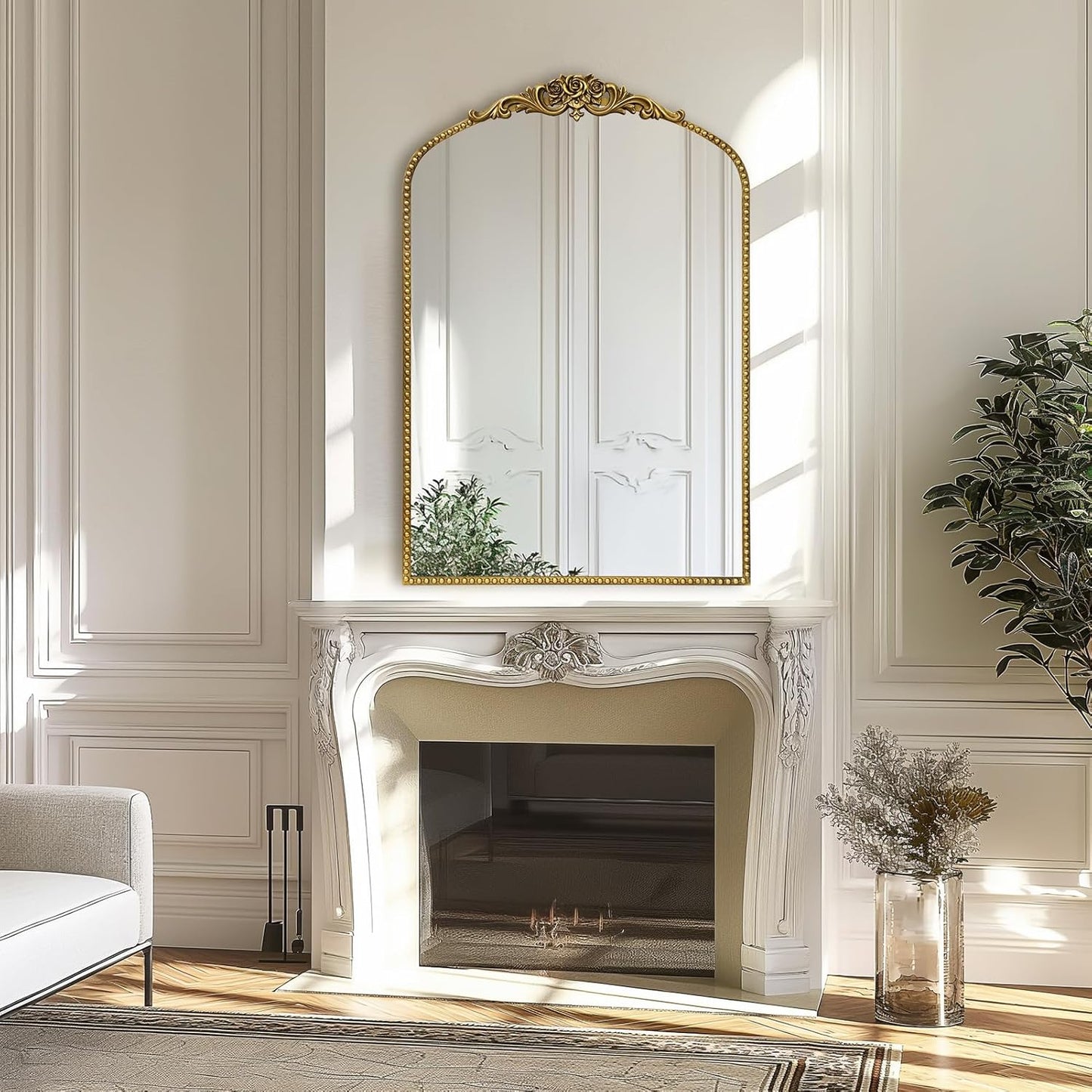 AIXI HOME Vintage Gold Arched Mirror 24"x36", Traditional Arendahl Antique Mirror with Ornate Metal Frame, Baroque Wall Mounted Mirrors for Entryway/Bathroom/Living Room/Hallway/Bedroom