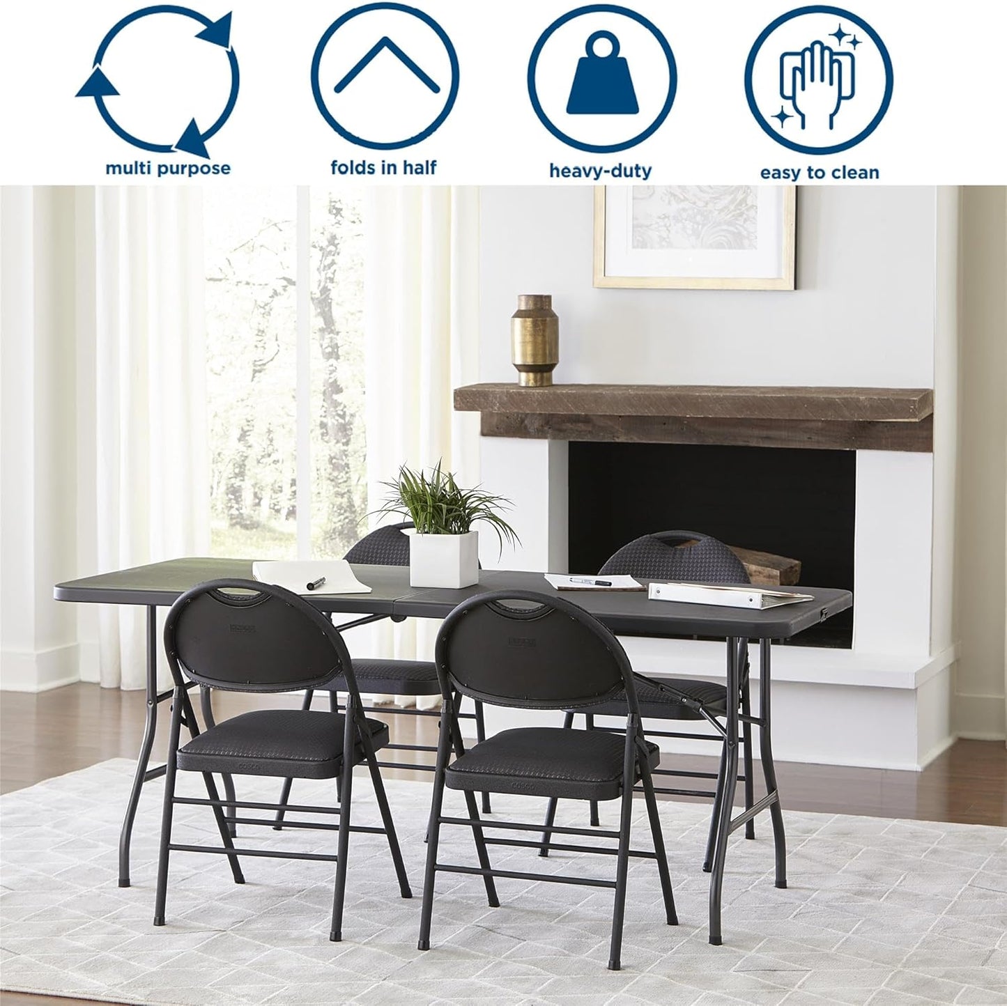 COSCO Molded Folding Banquet Table w/Handle, 6ft, Black