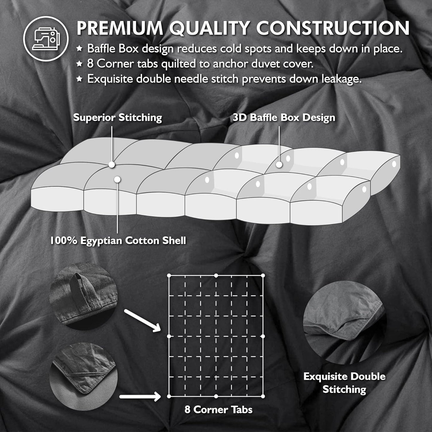 Luxurious Goose Down Feather Fiber Comforter Palatial King Size Duvet Insert, Pinch Pleat Ruffled Twisted Flower, 120 x 98 inches, 100% Egyptian Cotton Cover, 85 oz. Fill Weight, Gray