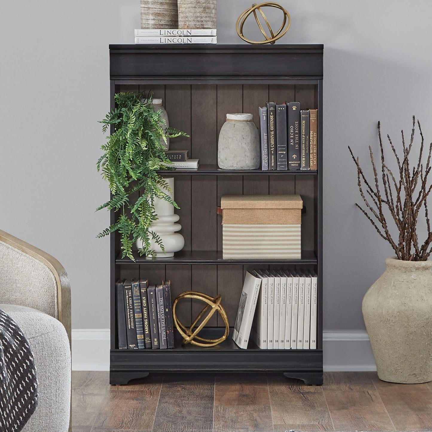 Liberty Furniture Meritage 48 Inch Bookcase for Home Office - Aged Charcoal w/Rub Thru & Caramel