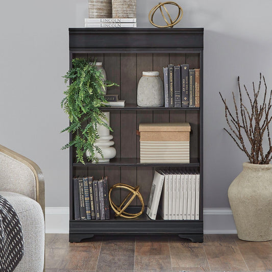 Liberty Furniture Meritage 48 Inch Bookcase for Home Office - Aged Charcoal w/Rub Thru & Caramel