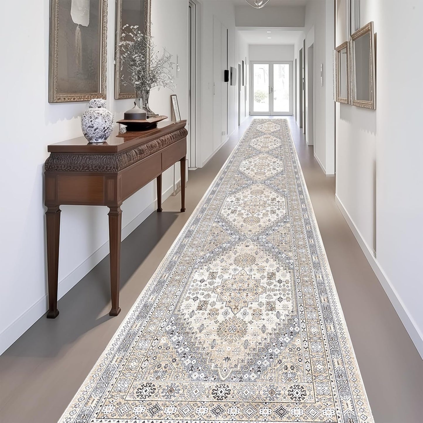 zesthome Washable Runner Rug 2.5x14 - Stain Resistant Entryway Rug,Ultra-Thin Kitchen Rugs, Anti Slip Backing Runner Rugs for Entrance Laundry Room Indoor Hallway (Beige,2.5'x14')