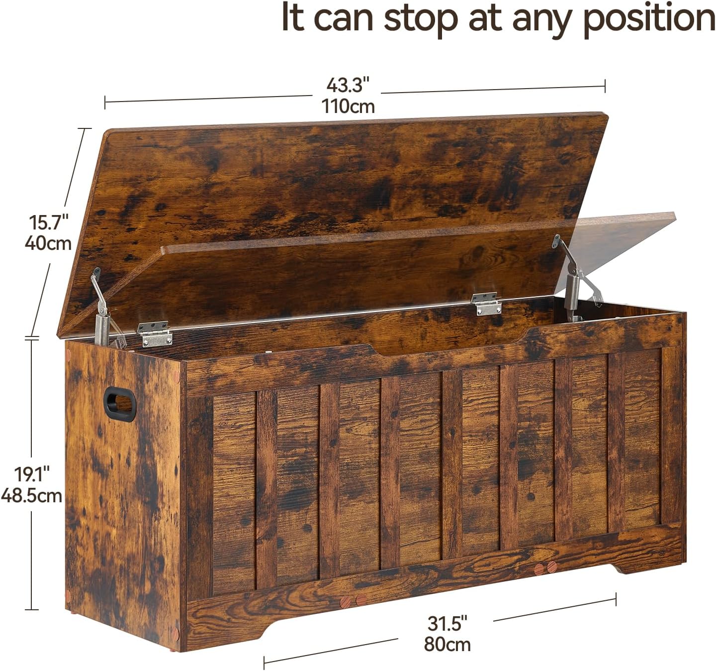 43.3"Storage chest extra large,storage trunk with 2 safety Hinges,Wooden storage Bench,Shoe Bench,43.3x15.7x19.1 Inch,Easy Assembly,storage bench for bedroom,living room,entryway,Rustic Brown