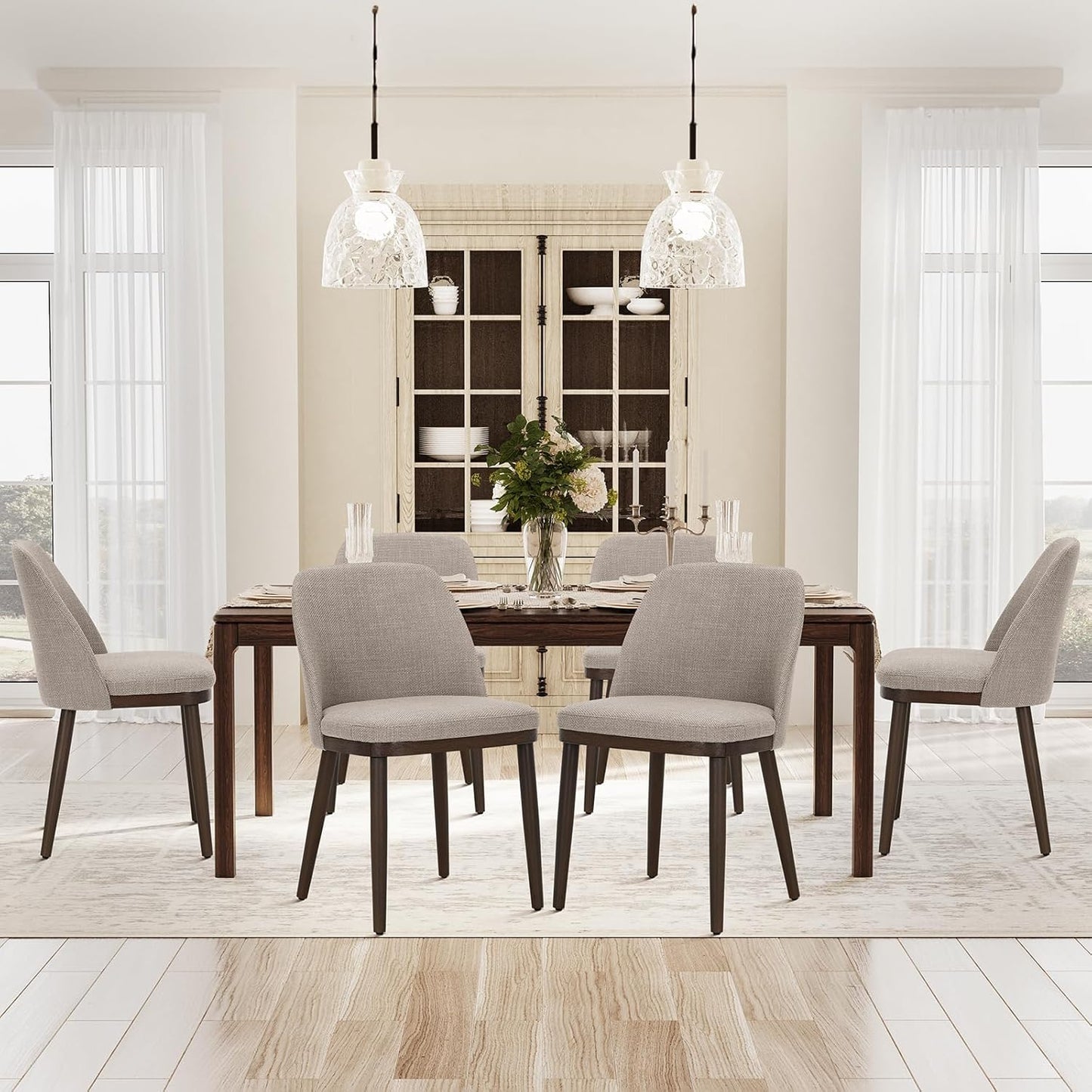 COLAMY Upholstered Dining Chairs Set of 6, Modern Kitchen Chairs with Back, Fabric Side Dining Room Chairs with Wood Legs for Kitchen Dining Room Restaurant, Camel