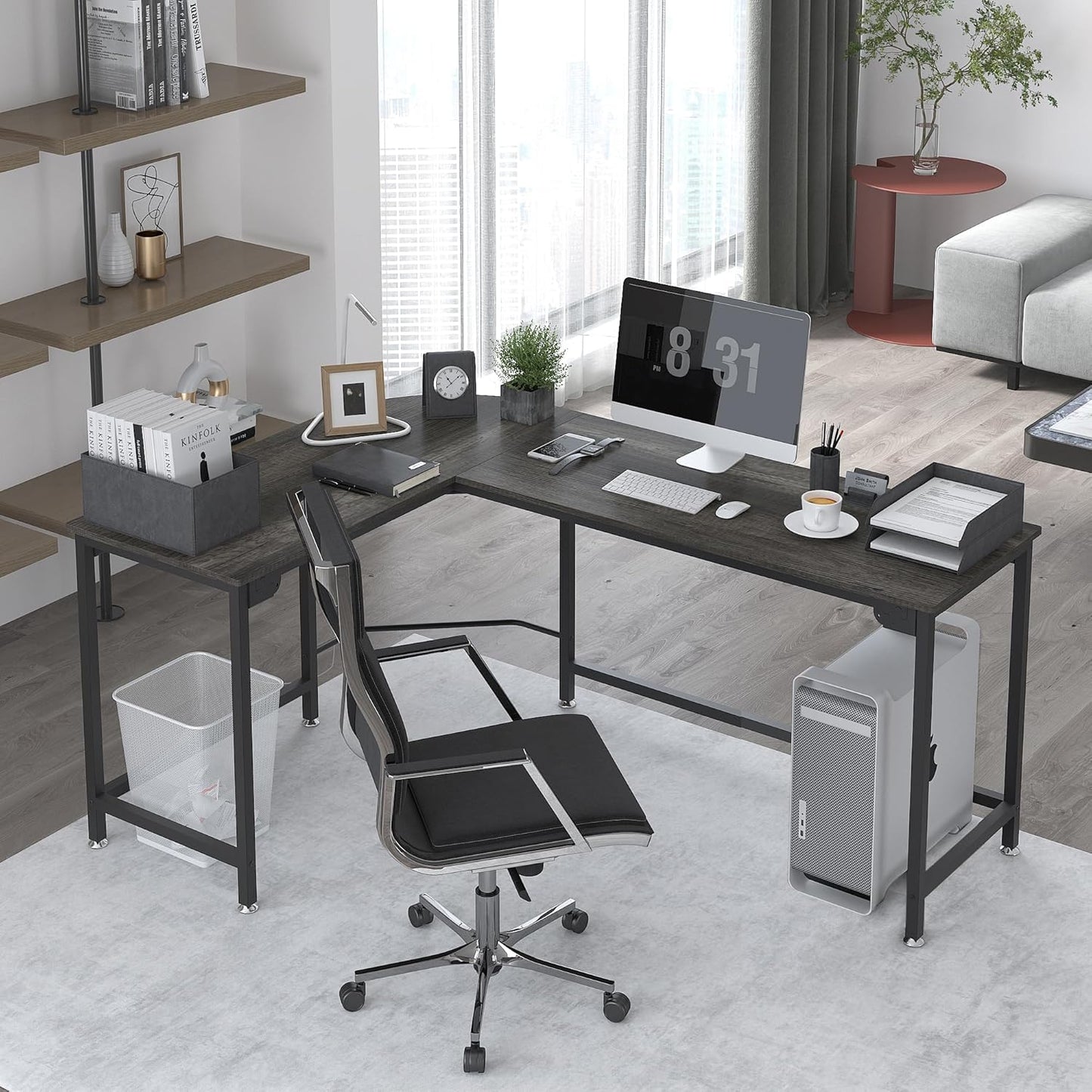 Teraves Modern L Shaped Gaming Desk 58'' Corner Computer Desk for Home Office Gaming Table Study Writing Workstation for Small Space, Easy to Assemble