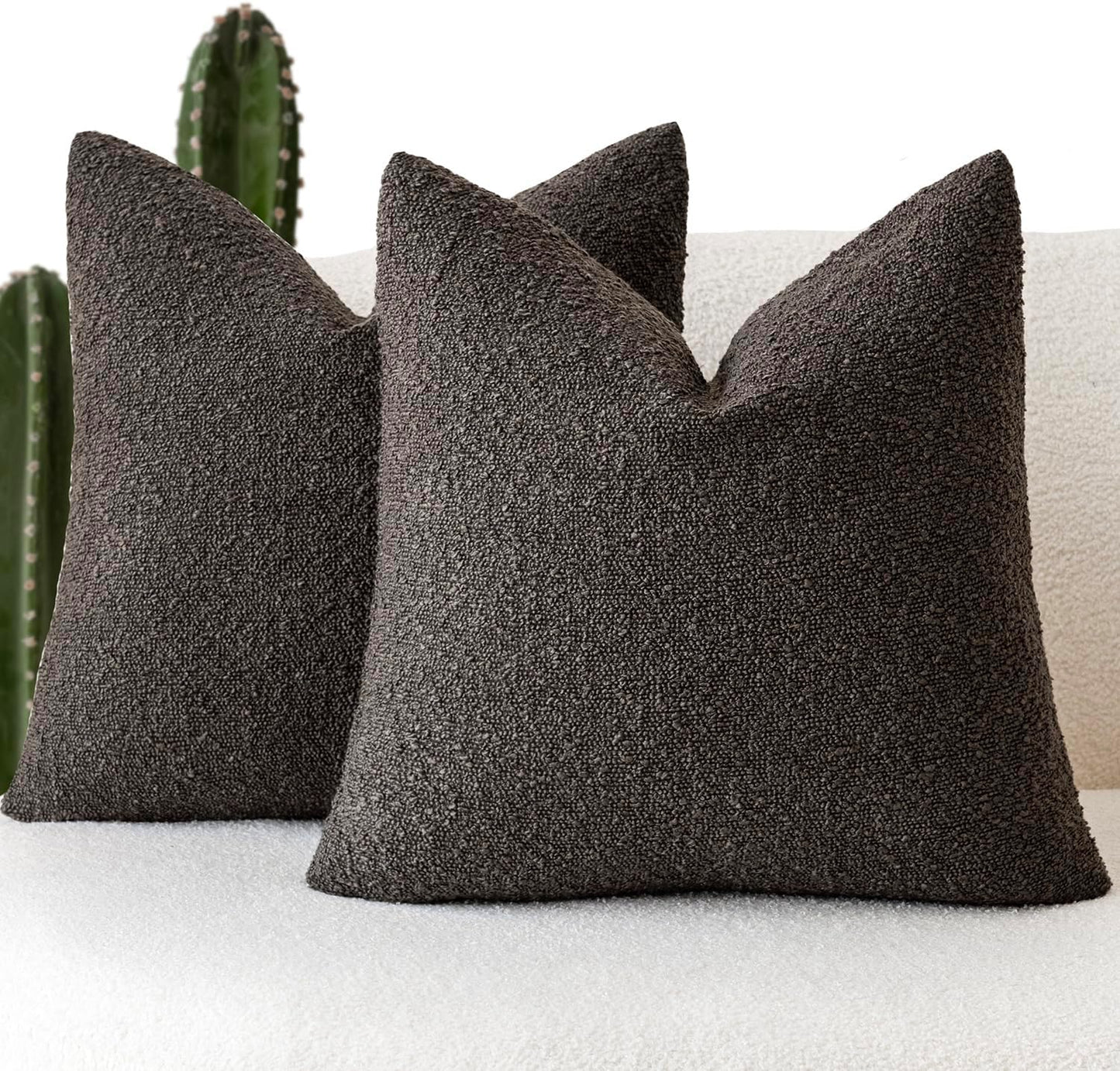 Foindtower Set of 2, Decorative Textured Boucle Throw Pillow Covers Accent Solid Pillow Cases Neutral Soft Cozy Couch Cushion Case for Chair Sofa Bedroom Living Room Home Decor 26 x 26 Inch Dark Brown