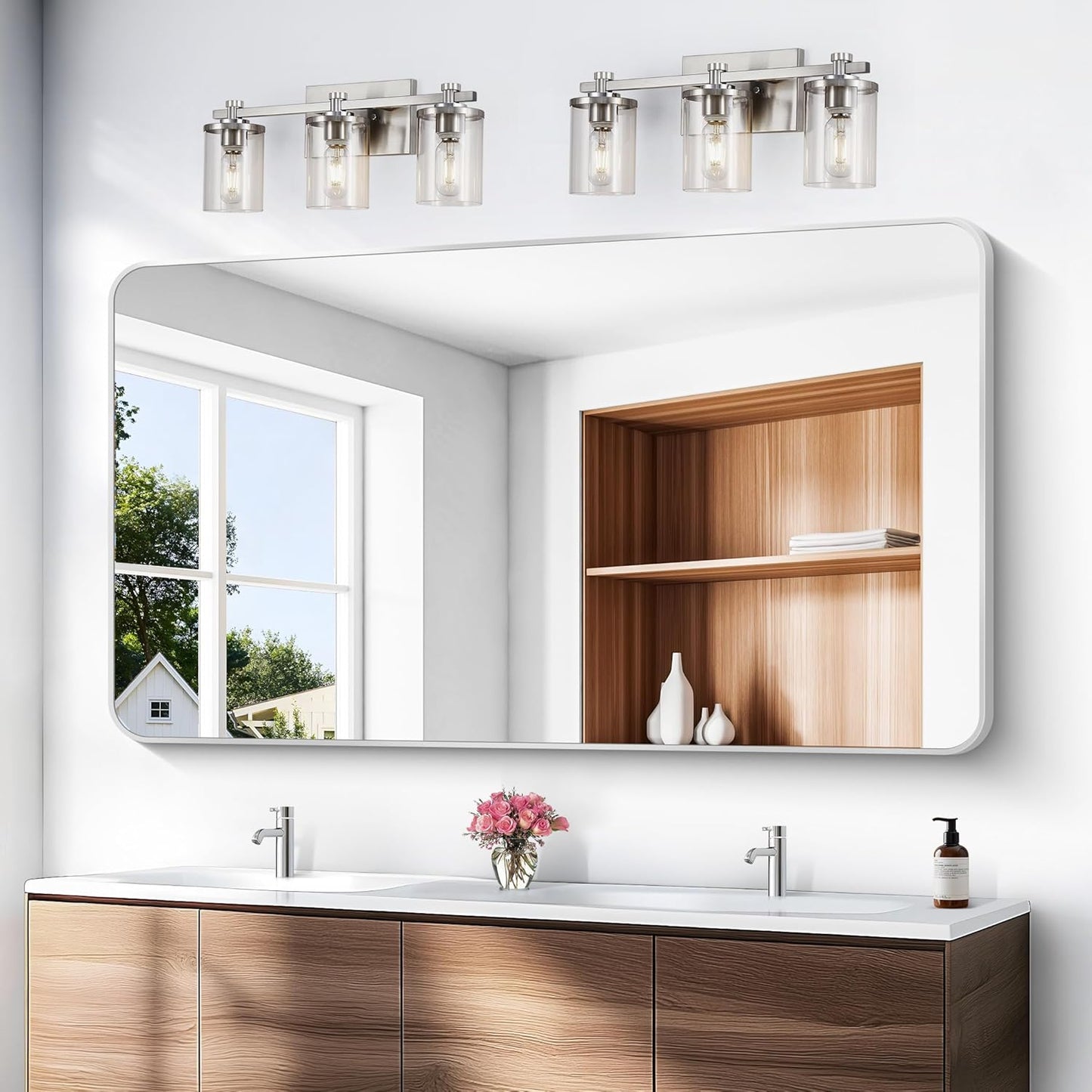 BONEWEI Silver Bathroom Mirror,60x36 inch Wall Mirror for Bathroom Wall Mounted,Rectangle Mirror for Bathroom Over Sink,Modern Frame Round Corner for Living Room,Bedroom Entryway,Horizontal/Vertical