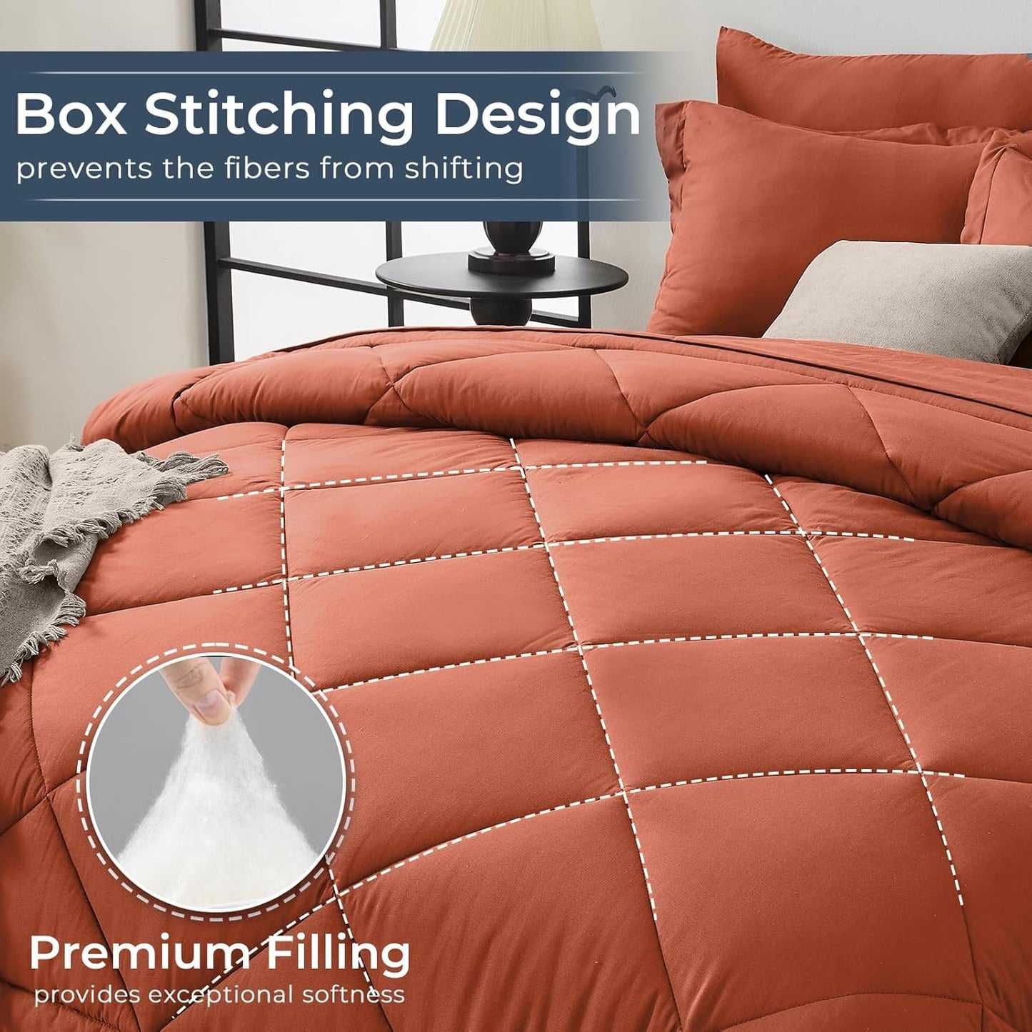 HEVUMYI Burnt Orange Twin-XL Comforter Set - 5-Piece All Season Bed in a Bag Twin-XL, Ultra Soft Bedding Set with Comforter, Flat Sheet, Fitted Sheet, Pillowcases, Pillow Shams