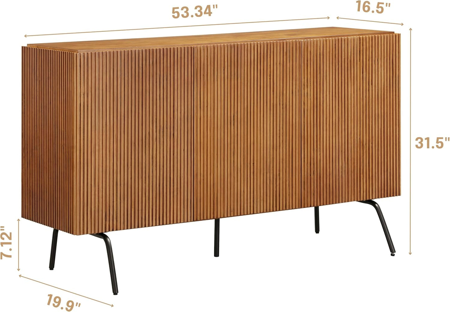 NTC Veil Sideboard with 2 Doors and 3 Drawers, Buffet Cabinet with Vertical Groove Design and Metal Legs, Storage Cabinet for Living Room, and Entryway, Effortless Assembly, Teak Look