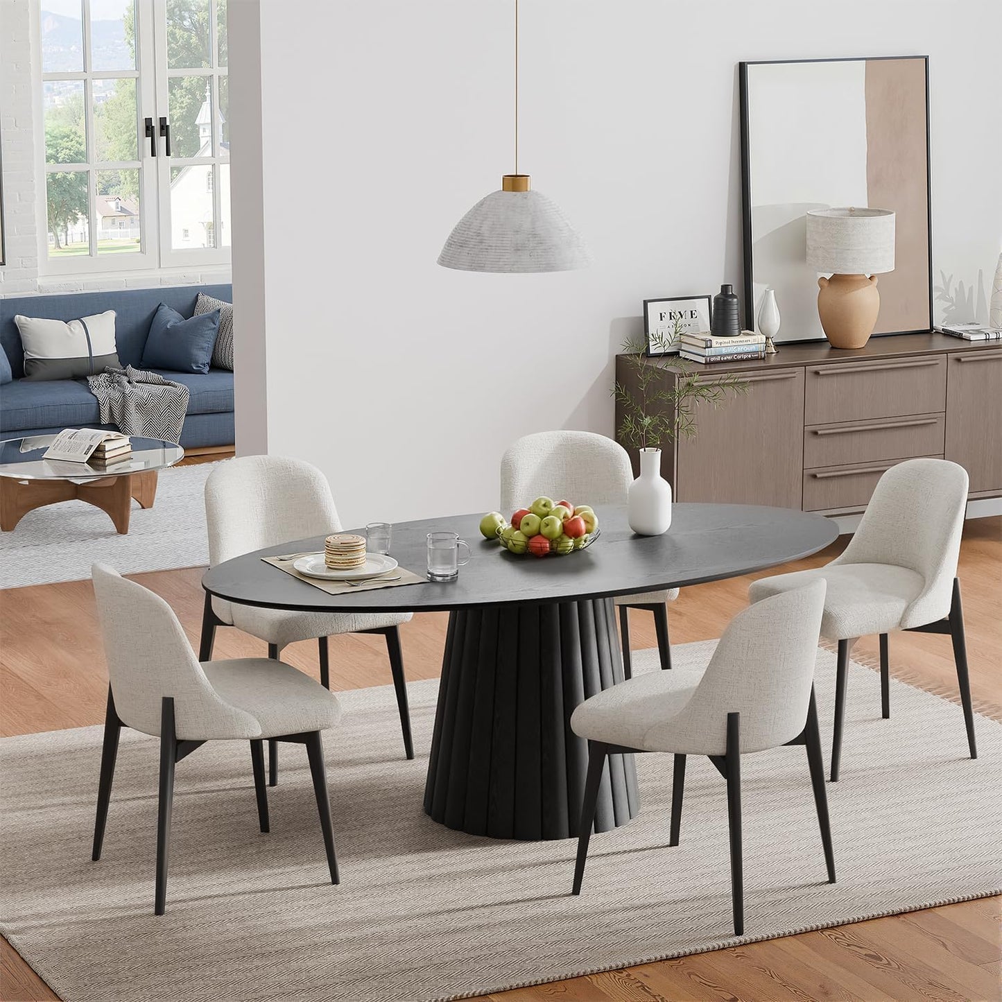 Casaphoria 67" Oval Dining Table, Modern Wood Kitchen Table with Cone Shaped Strip Convex Base for Living Room & Dining Room, Easy Assembly Farmhouse Furniture for 4-6, Black