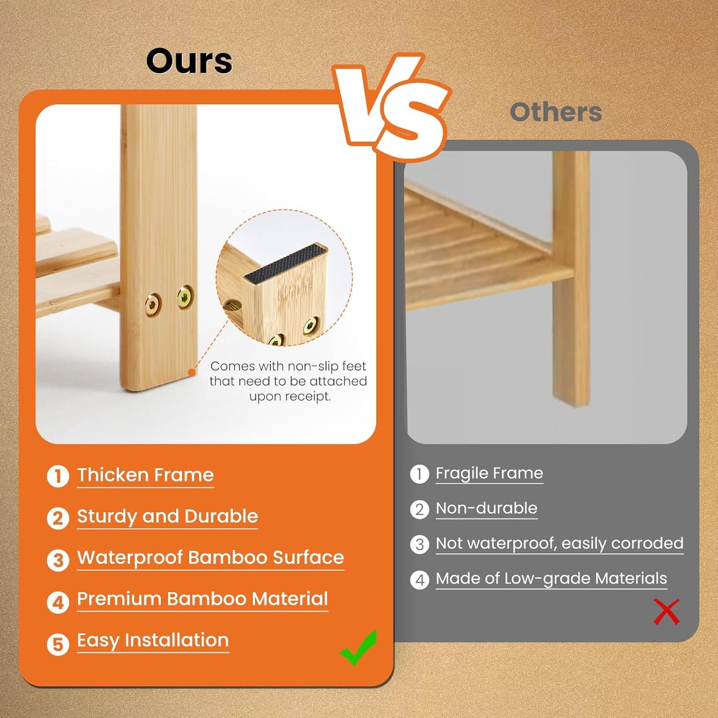 Sweetcrispy Shoe Rack Bench, 3-Tier Bamboo Entryway Storage Organizer, 286lb Capacity, Shoes Stand for FrontDoor Entrance, Bedroom, Living Room, Bathroom, Balcony, 11.3 x 27.6 x 17.8 Inches, Wood