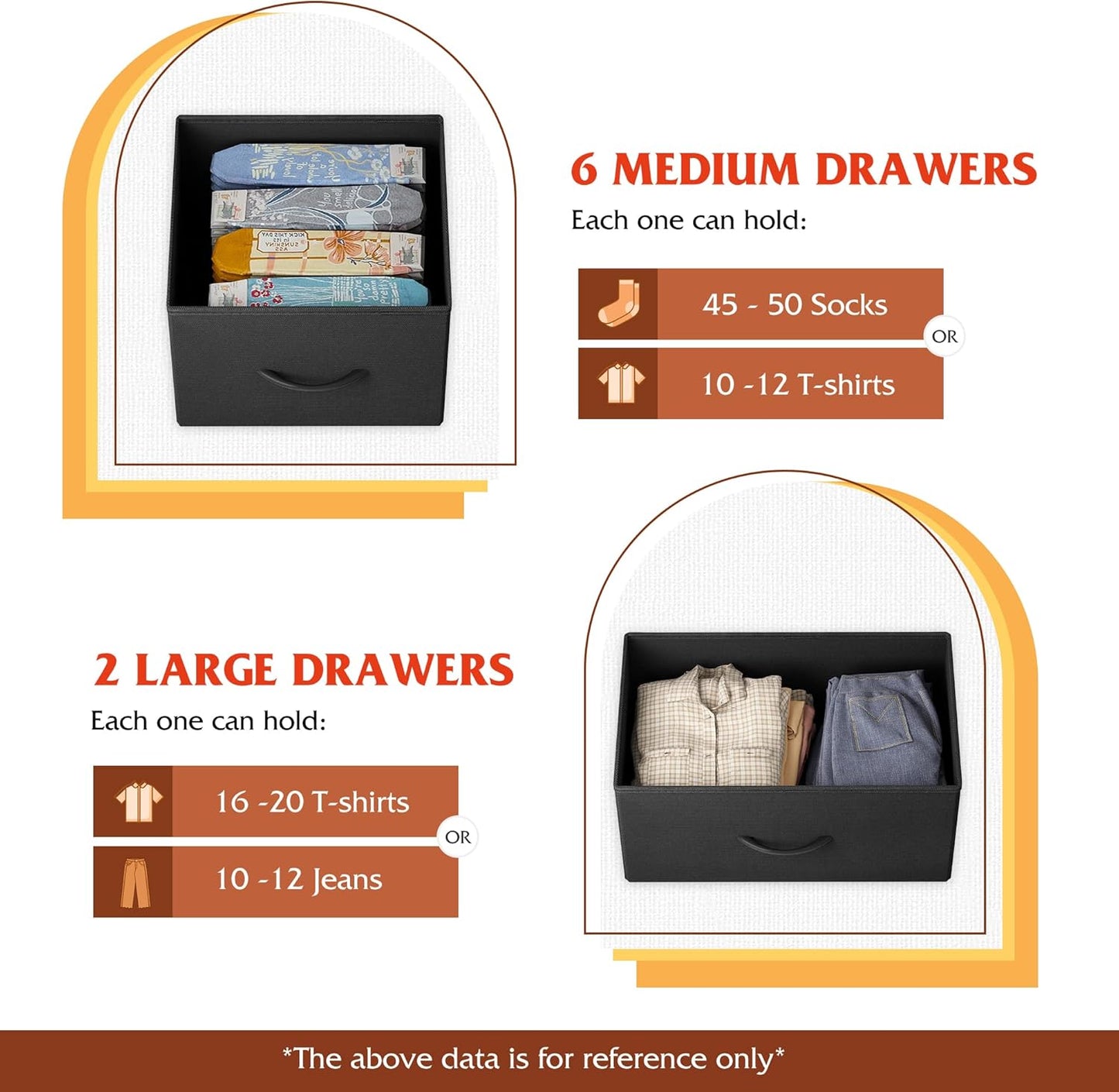 WLIVE 8 Drawer Dresser for Bedroom, Fabric Black Dresser with Large Storage Drawer Unit for Entryway, Chest of Drawers for Living Room