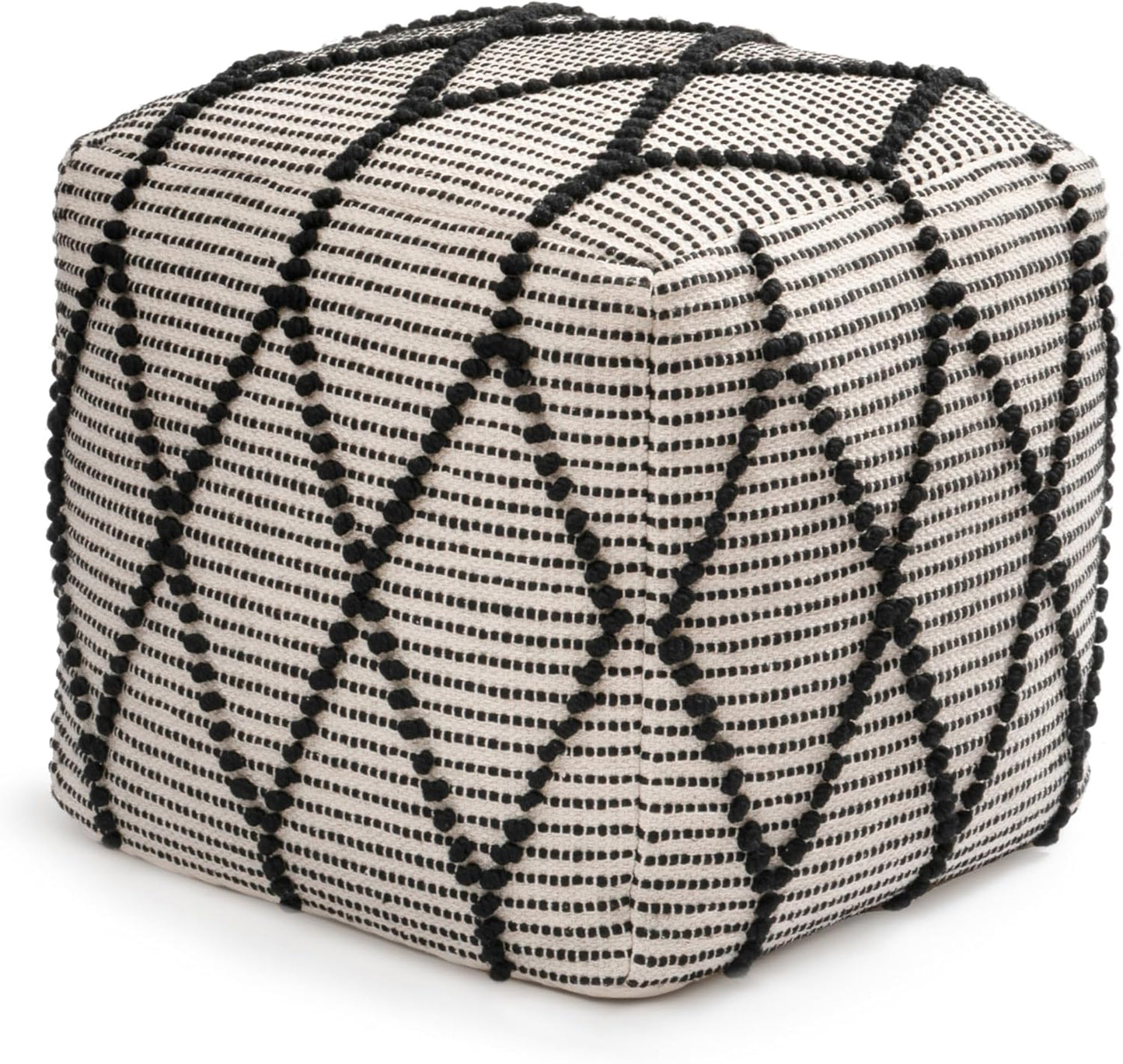Anji Mountain 100% Handmade & Handcrafted Comfortable Home Décor Pouf Ottoman Footrest for Living Room, Bedroom, Nursery, Kidsroom, Patio Furniture - (19" x 19" x 17"- Black,White)