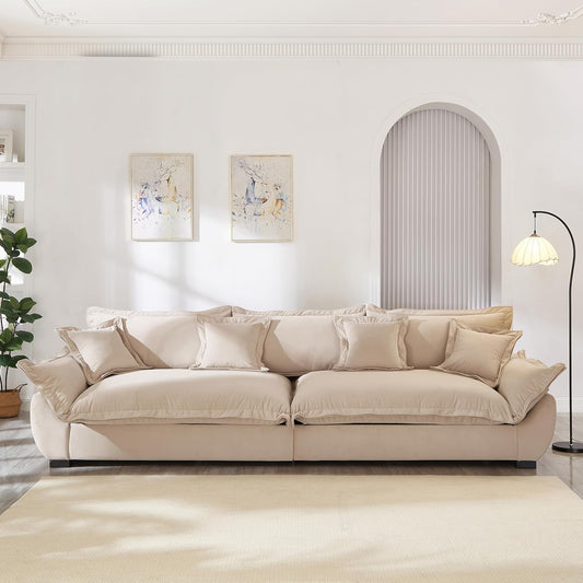 126 Inch Sailing Design Modular Sectional Cloud Sofa with Storage, Modern Deep Seat Couch w/Throw Pillows & Removable Backrest for Living Room Bedroom Apartment,Light Khaki