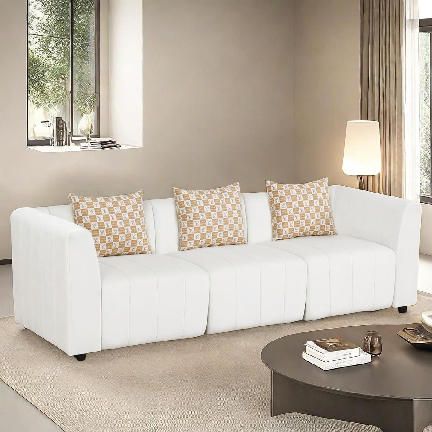 Sectional Couches Sofa for Living Room, 93″3 Seater Cloud Couch, Modern Comfy Modular Sectional Sofa with Deep Seats for Bedroom, Small Space, Brown