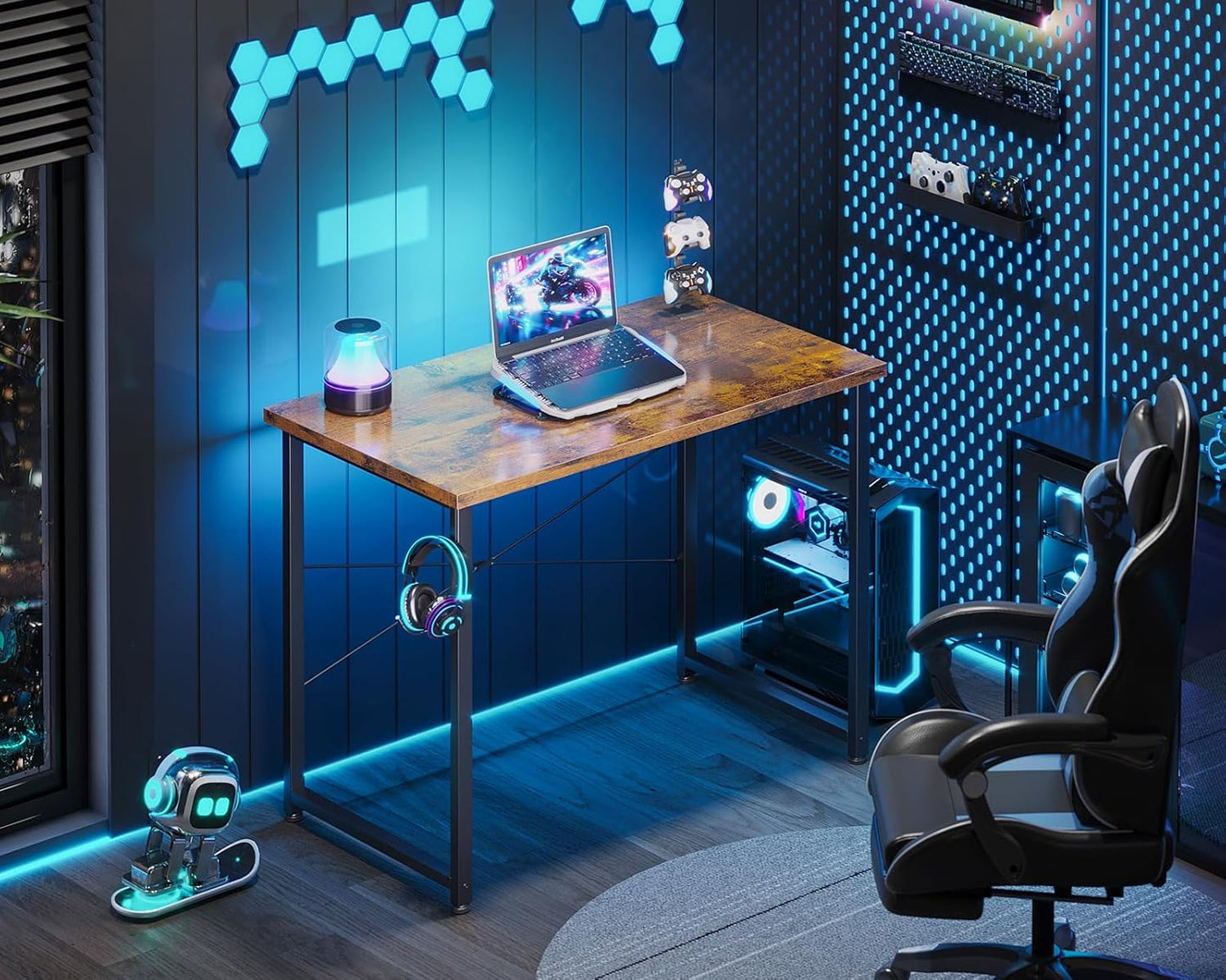 ODK 32 Inches Small Desk for Home Office, Computer Study Table for Small Spaces, Writing Desk with Headphone Hooks, Vintage