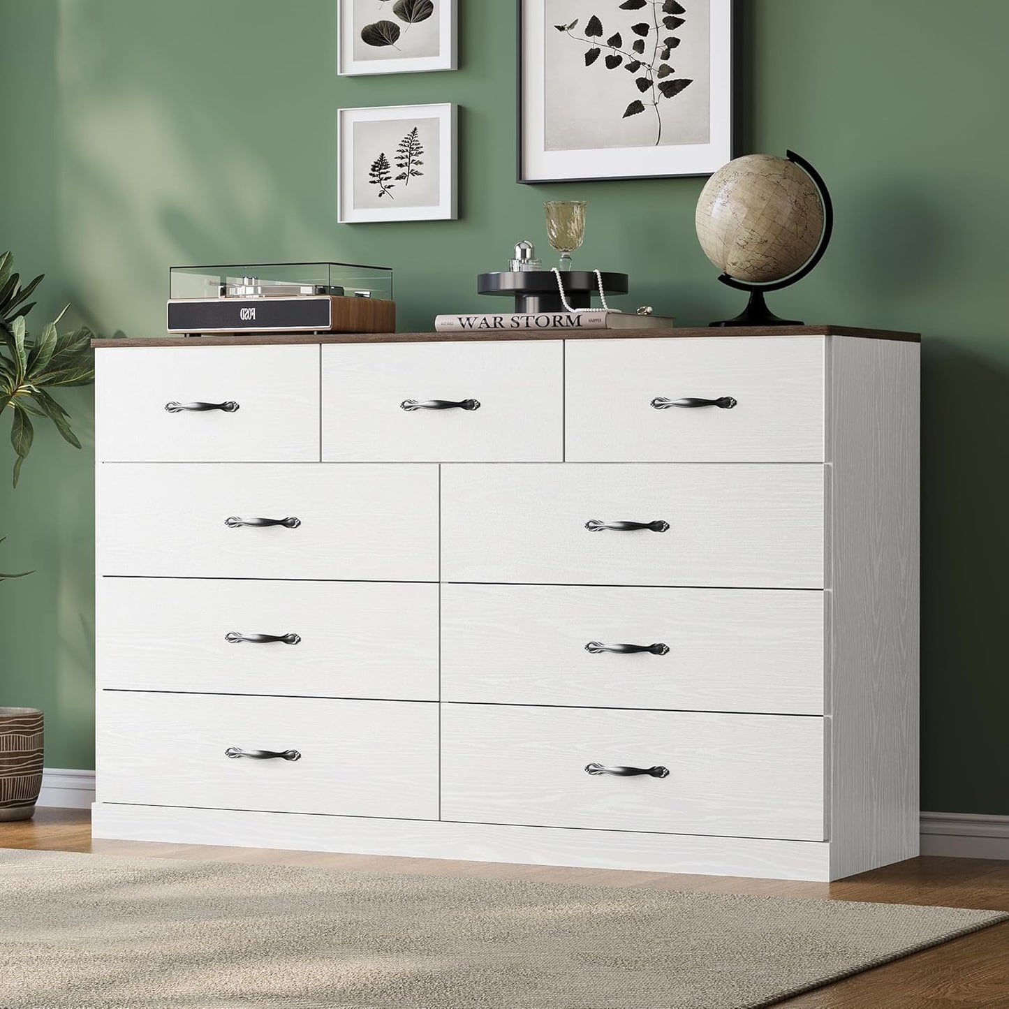 LINSY HOME 9 Drawer Dresser for Bedroom, 54" Wide Chest of Drawers, Modern TV Stand Dressers with Wood Frame and Metal Handles, Large Drawer Organizer for Bedroom, Living Room, White