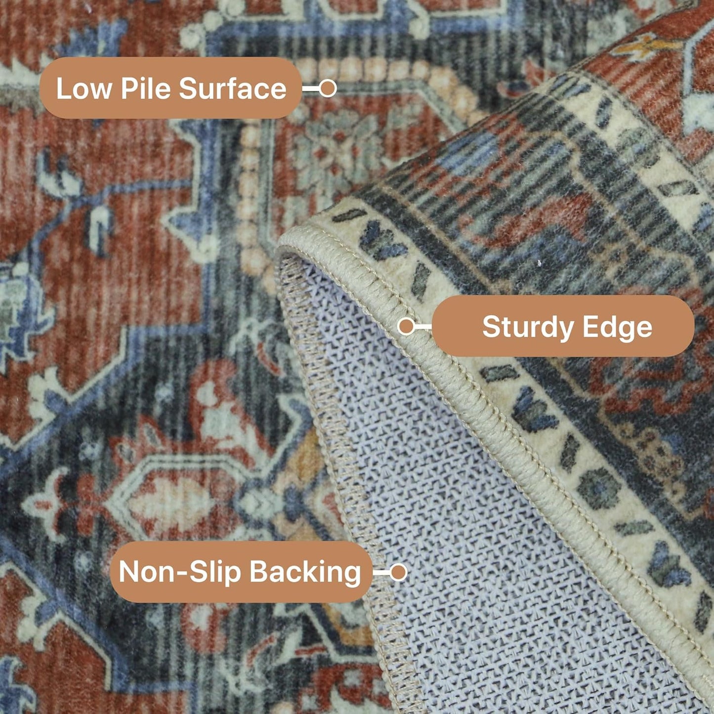 GENIMO 2x7 Runner Rugs for Hallway, Machine Washable Non Slip Vintage Rugs, Low Pile Lightweight Soft Print Rug for enrtyway, Corridor, Home Office, Kitchen, Bordeaux