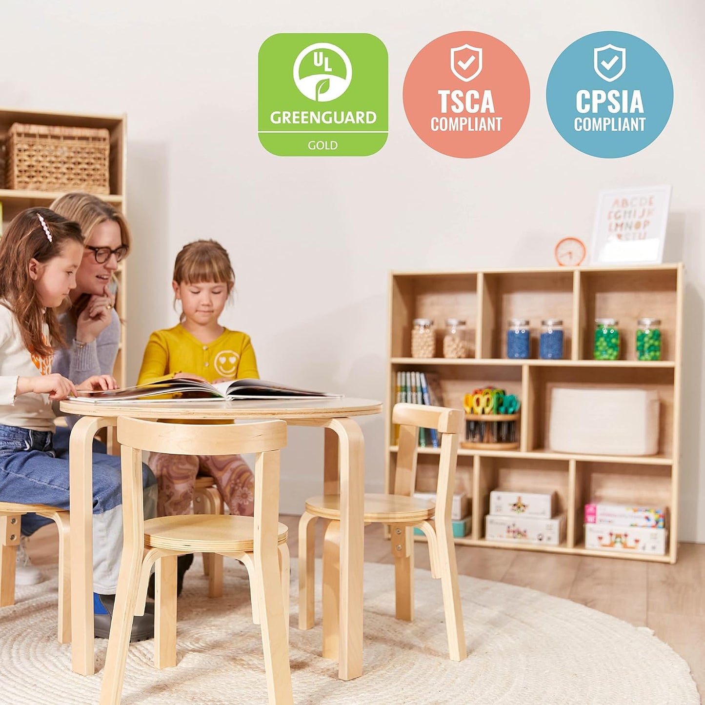 ECR4Kids Streamline 8-Compartment Storage Cabinet, 36in, Classroom Furniture, Natural