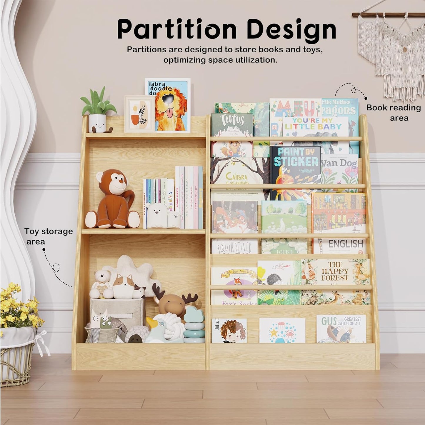 Lkeiyay 5 Tier Kids Bookshelf,Baby Bookshelf,Toy and Book Storage for Kids,Book Display Shelf,Natural