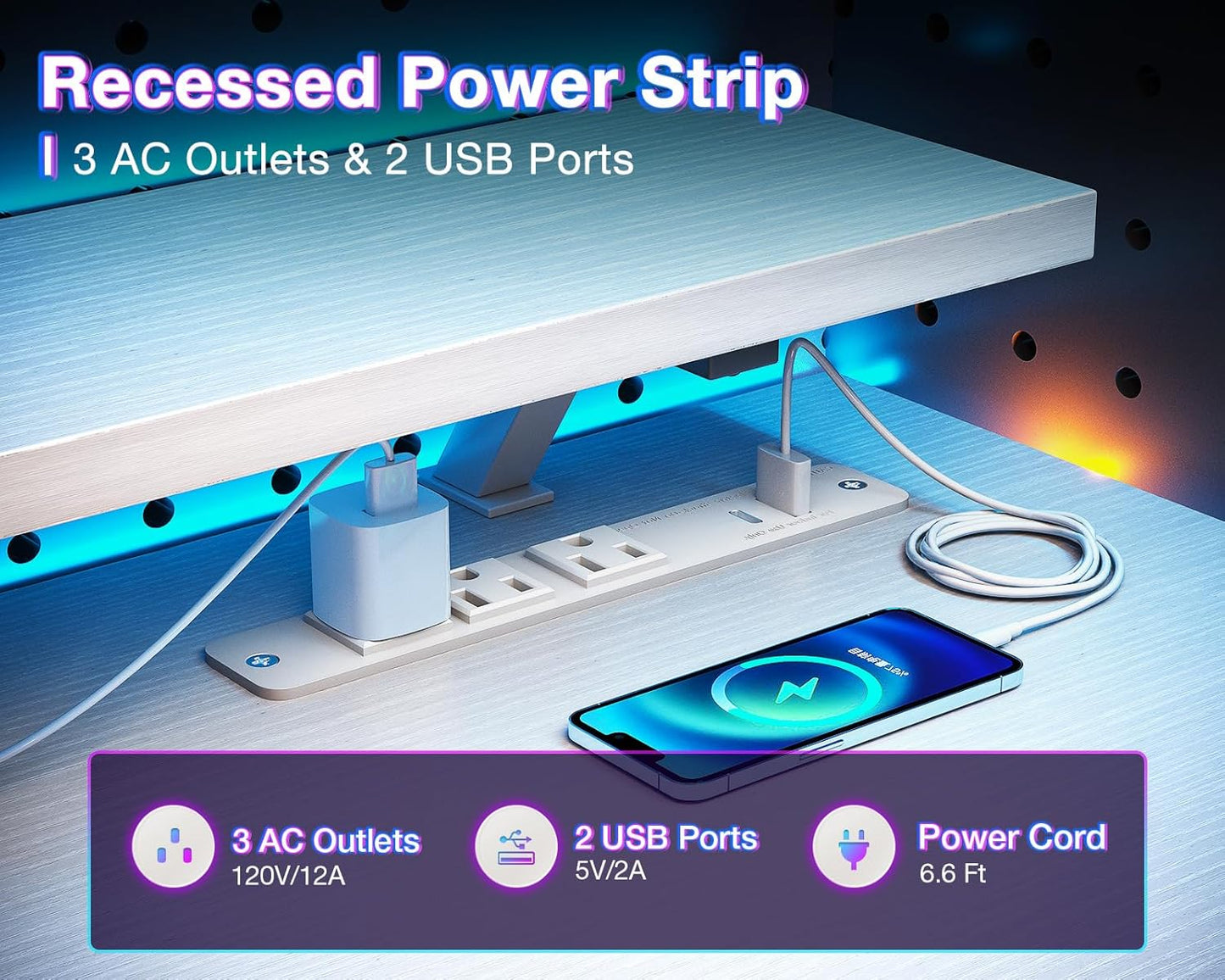 ODK Reversible Gaming Desk with USB Charging Port and LED Lights, 40 Inch Computer Desk with Storage Shelves & Monitor Stand, Writing Study Table for Home Office, Small Space Bedroom, White