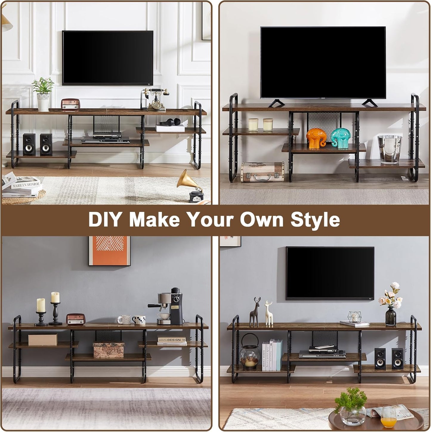 VECELO TV Stands up to 55 Inch,Entertainment Center/Media Console Table with Adjustable Storage Shelves for Living Room/Bedroom,