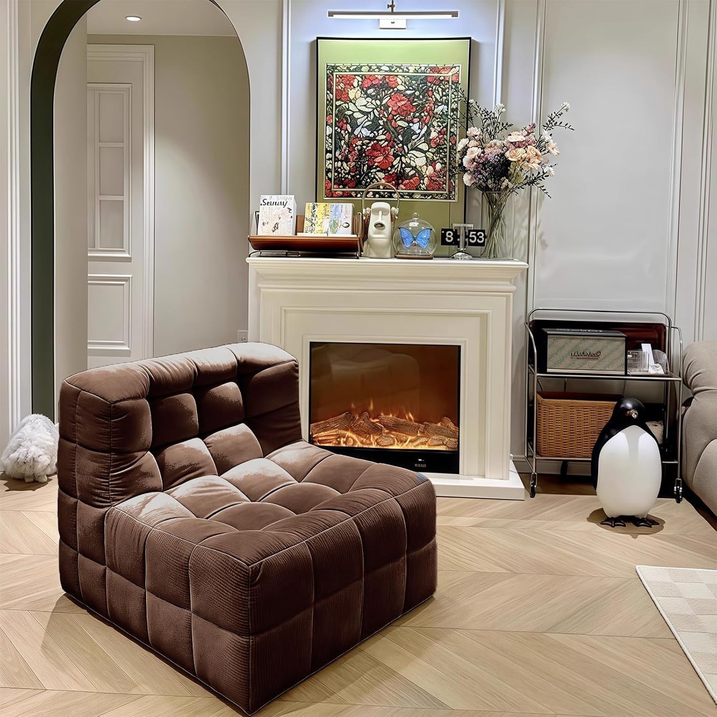 Bean Bag Chair - Memory Foam Bean Bag Chair for Adults, Comfy High-Resilience Single Sofa, Small Space Floor Chair, Chaise Lounge for Living Room, Bedroom (Dark Brown, Square)