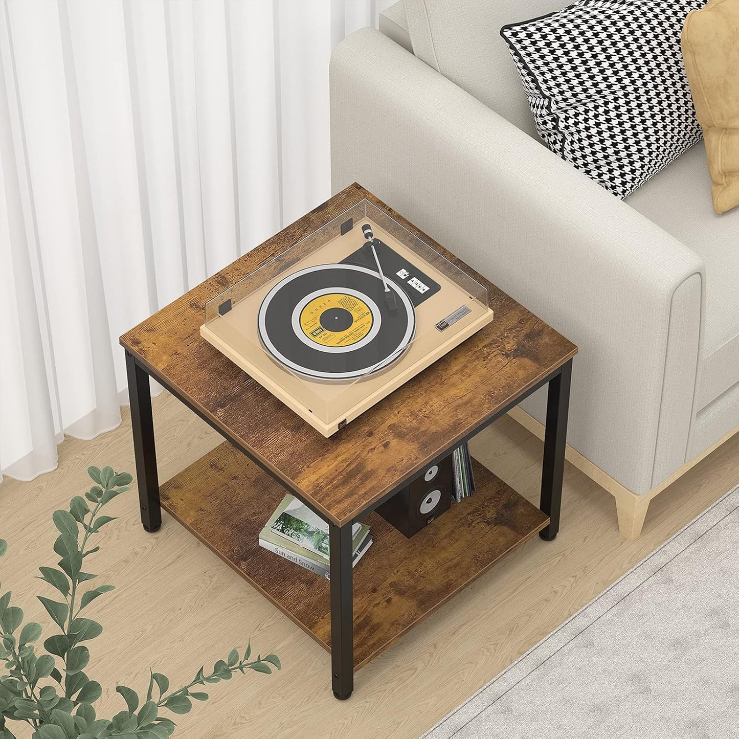 Homieasy Side Table 20 Inch Square, 2-Tier Coffee Tea End Table Nightstands for Sofa Couch Bed, Metal Wood Accent Modern Simple Industrial Style Side Table for Living Room Bedroom, Rustic Brown