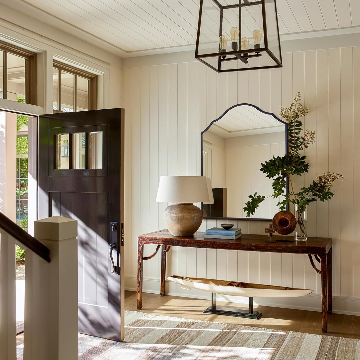 Large Mantle Mirror for Wall, 36"x30" Black Arched Decorative Mirror, Antique Scalloped Metal Frame, for Bathroom, Entryway, Living Room, Bedroom