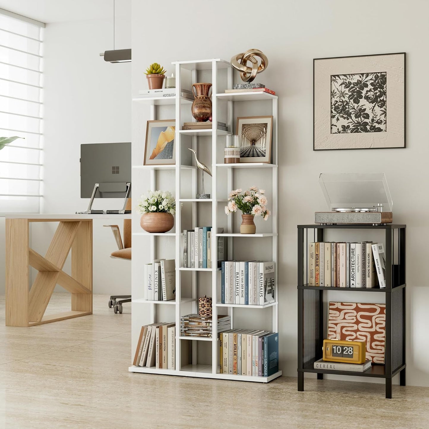 Bookshelf，Small Bookcase for Small Space，6-Tier Bookshelf for Living Room, Home Office, Study，7.87 x 26.77 x 55.5 Inches,White