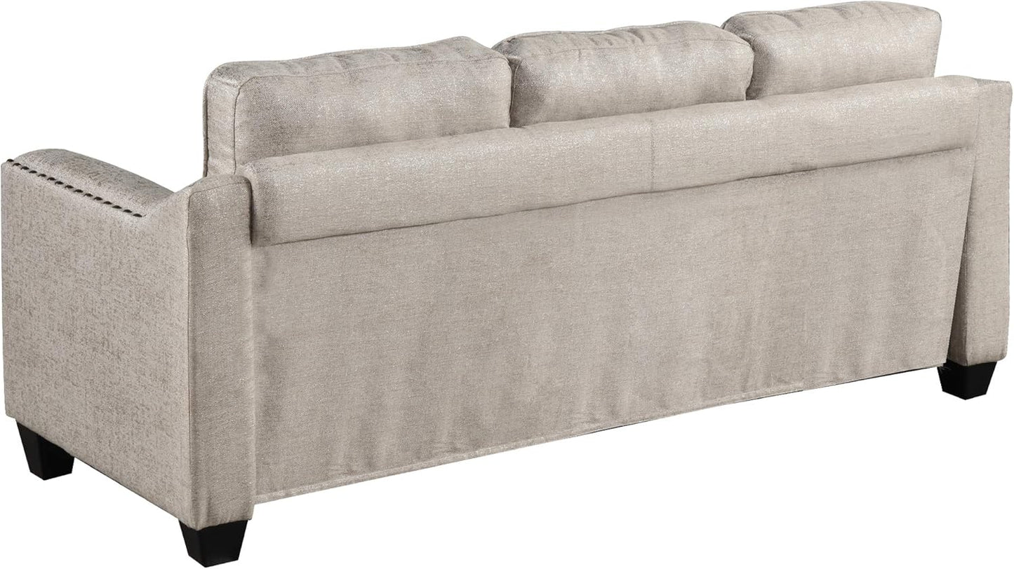 3 Pieses Living Room Sofa Sets Linen Blend Button Tufted Retro Sofa&Couch Include 3 Seaters Couch, Loveseat and Armchair with Waved Armrests and Nailhead Decor for Home Apartment Office