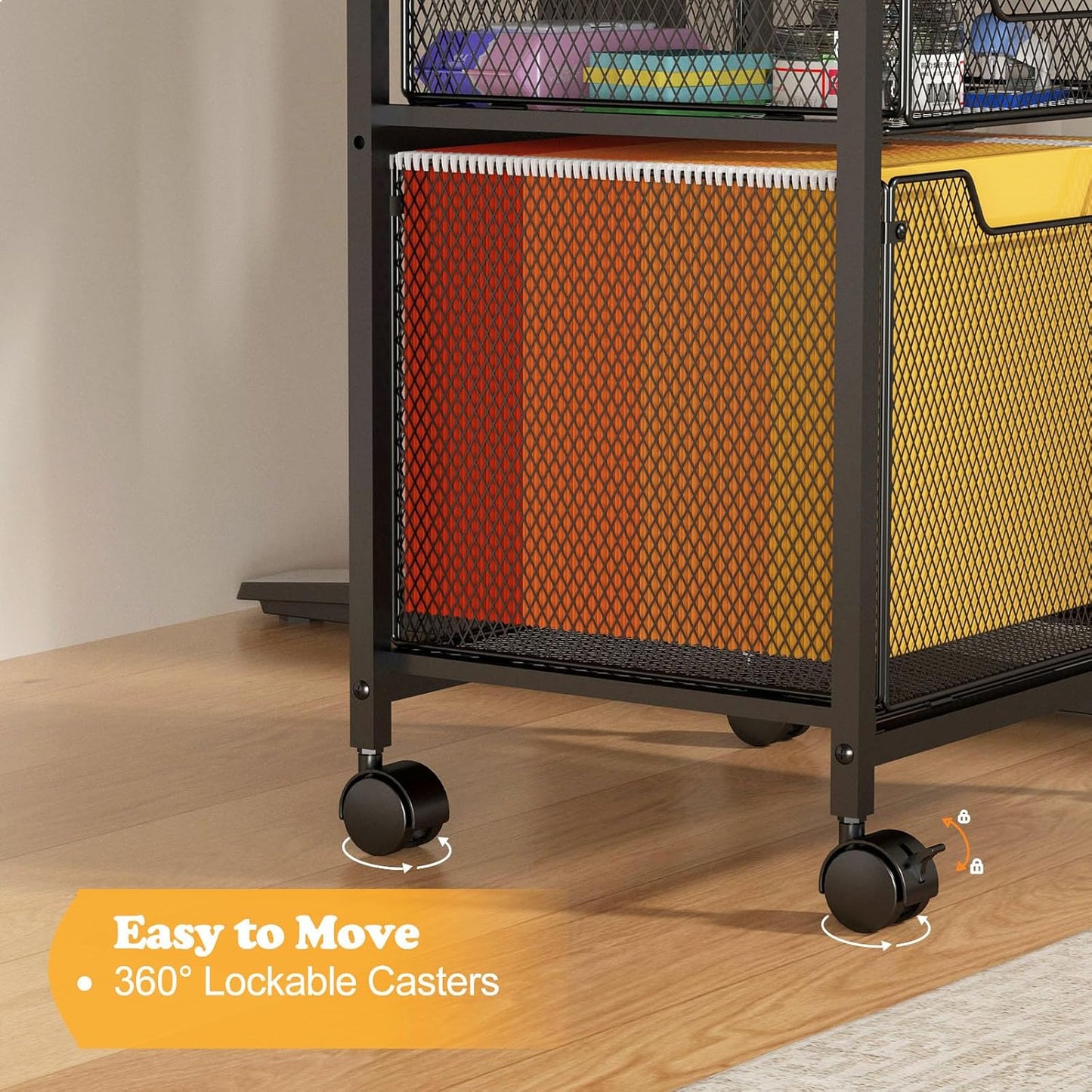 Rolling File Cabinet Cart, Printer Stand with Storage Drawer, Mobile Filing Cabinet on Lockable Wheel, Printer Cart with Hanging File Folder Organizer Beside Under Desk for Office Home(Patent Pending)