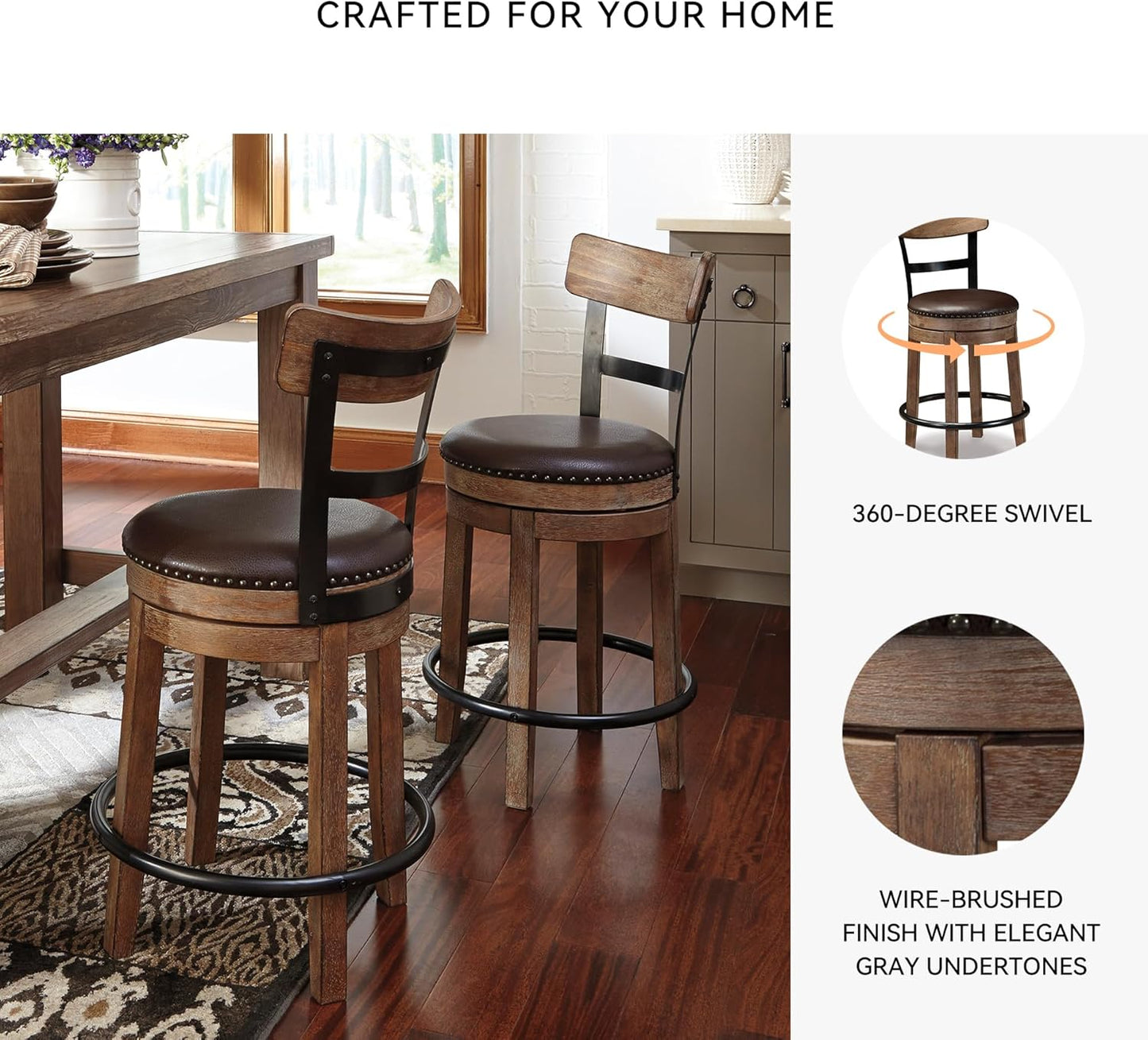 Signature Design by Ashley Pinnadel 24.25" Modern Farmhouse Swivel Counter Height Barstool, Light Brown