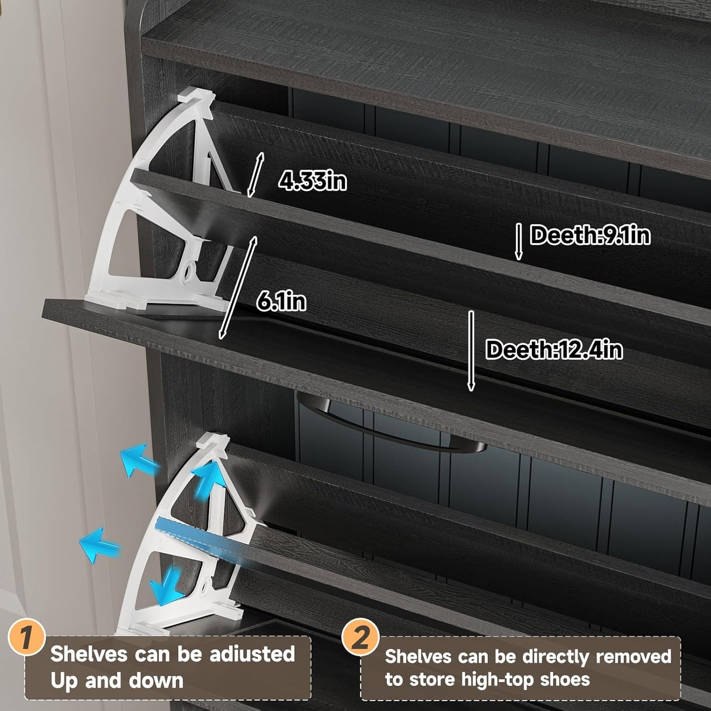 Maupvit Large Shoe Storage Cabinet with 6 Flip Drawers, Freestanding Shoe Organizer with Metal Handles for Entryway, Narrow Shoe Rack Cabinet, Black