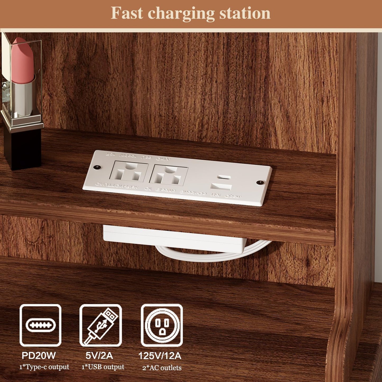 Makeup Vanity Desk with Mirror and Lights, Vanity Desk with 8 Drawers & Storage Shelves, Vanity Table with Power Outlet, 3 Color Modes & Adjustable Brightness Dressing Table, Bedroom,Brown