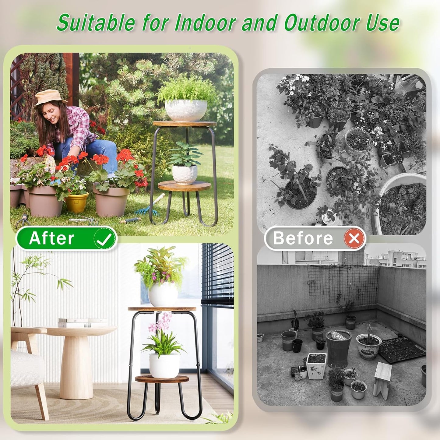 2 Tier Wood Plant Stand Indoor, Small Round Flower Pot Stand, 19.6" Tall Single Plant Holder for Living Room, Balcony, Rustic Brown End Side Table（Rustic Brown）