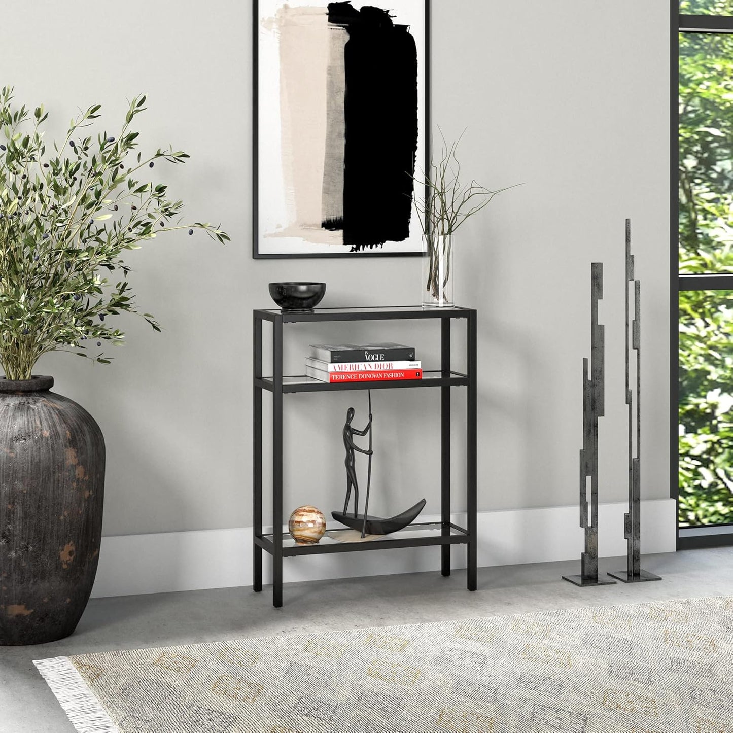 Henn&Hart 22" Wide Rectangular Console Table in Blackened Bronze, Entryway Table, Accent Table for Living Room, Hallway