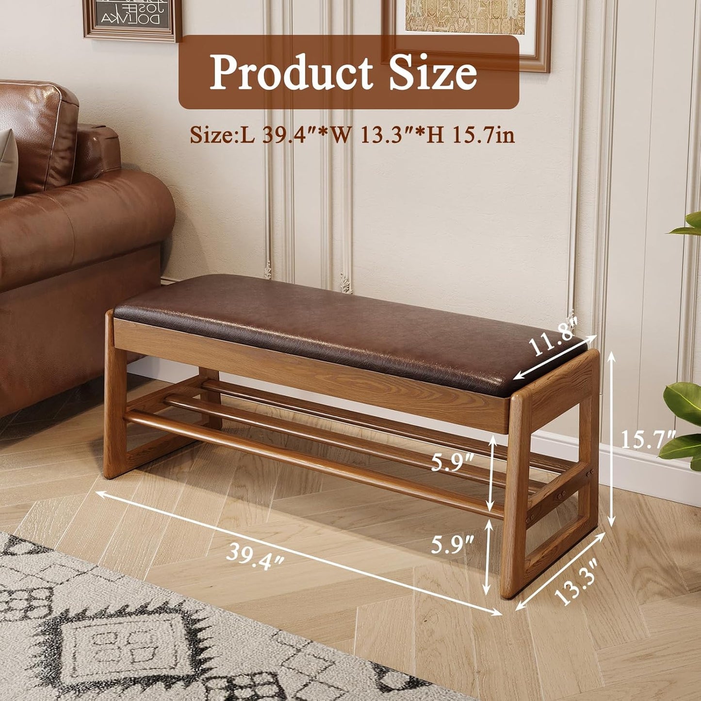 Shoe Rack Bench Seat Rubberwood 2-Tier Wooden Storage Bench 550lbs Compact Mid-Century Modern Design for Entryway, Hallway, Closet, Front Door Entrance, Foyer