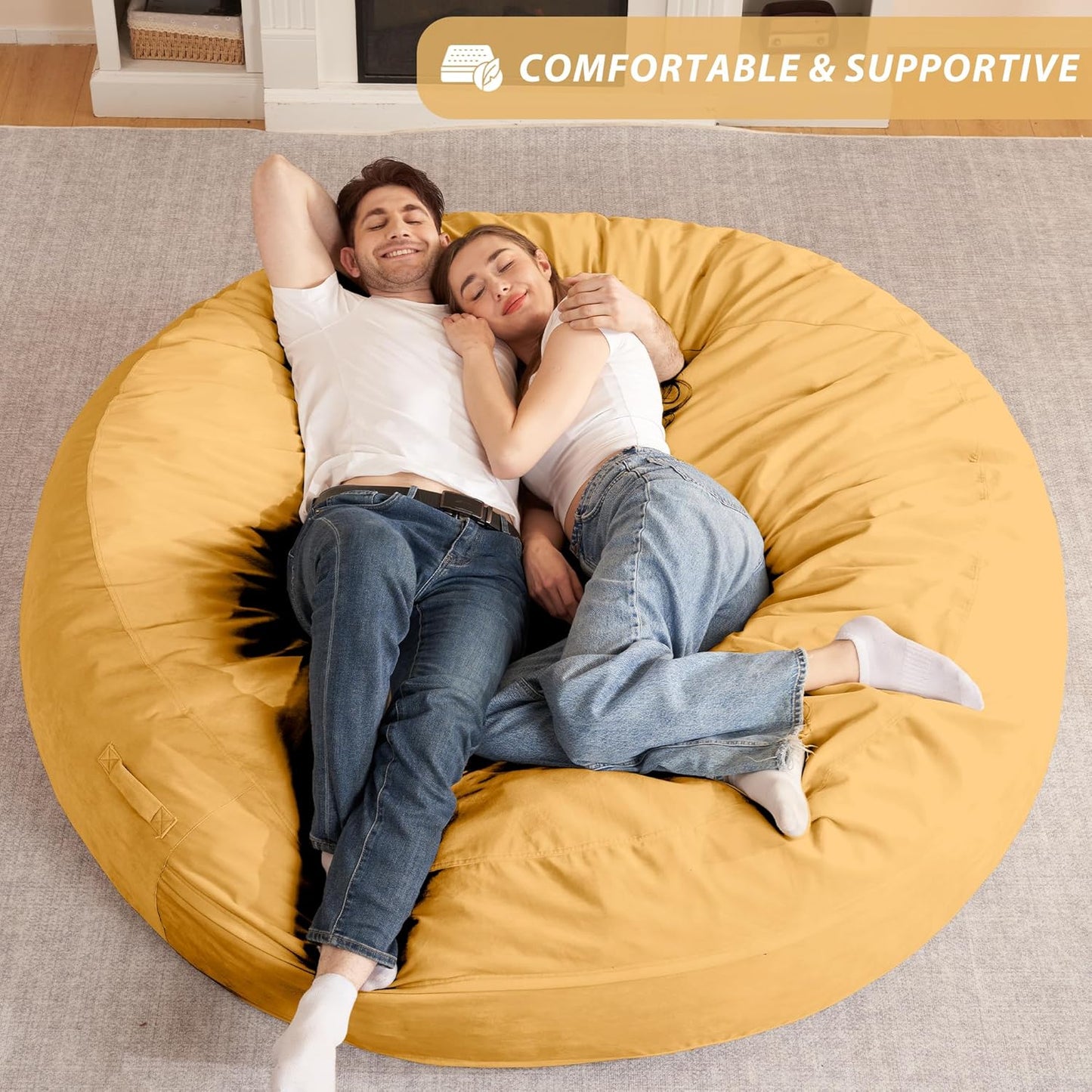 HABUTWAY XX-Large Bean Bag Chair: Giant 7' Memory Foam Furniture Bean Bag Chairs for Adults with Microfiber Cover 7Ft (Mustard)
