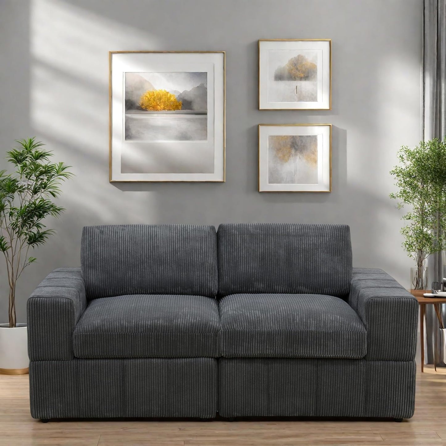 Sectional Couches for Living Room, Loveseat Sofa Comfy Cloud Couch with Deep Seats, Lounge Modern Living Room Furniture for Small Space, Dark Grey