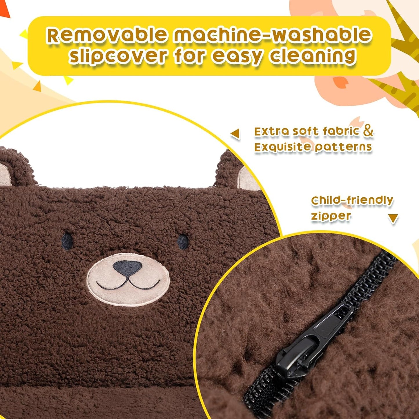 ALIMORDEN Fold Out Toddler Couch, Comfy 2-in-1 Cuddly Sherpa Bear Chair for Kids, Convertible Sofa to Lounger, Kids Cozy Corner Play Couch for Boys and Girls, Chocolate