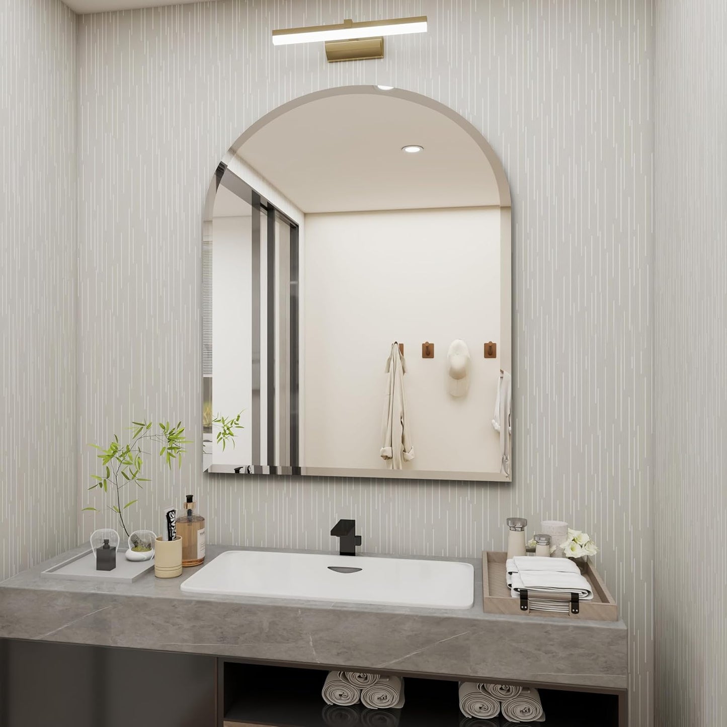 Arched Bathroom Mirror, 16X24 inch Arched Frameless Mirror, Arch Wall Mirror，Frameless Mirrors for Bathroom,Beveled Bathroom Mirror.
